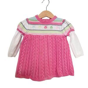 Gymboree Baby Winter Floral Cable Knit Double Sleeve Sweater Dress-Sz 12-18 Mo